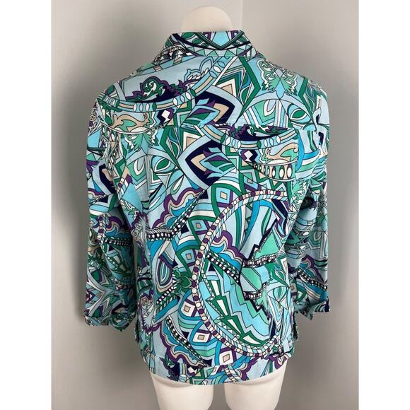 Chico's Funky Abstract Artsy Pattern Button Up Jacket Large - Picture 3 of 6